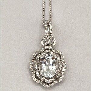 White Topaz Sterling Silver 925 Detachable Pendant Raised Layered 3D Blingy